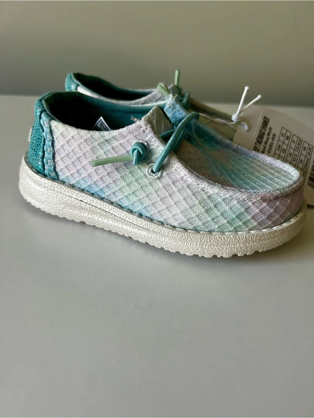 NWT Hey Dude Girl mermaid Glitter Slip-On Shoes with Elastic Laces size 8C